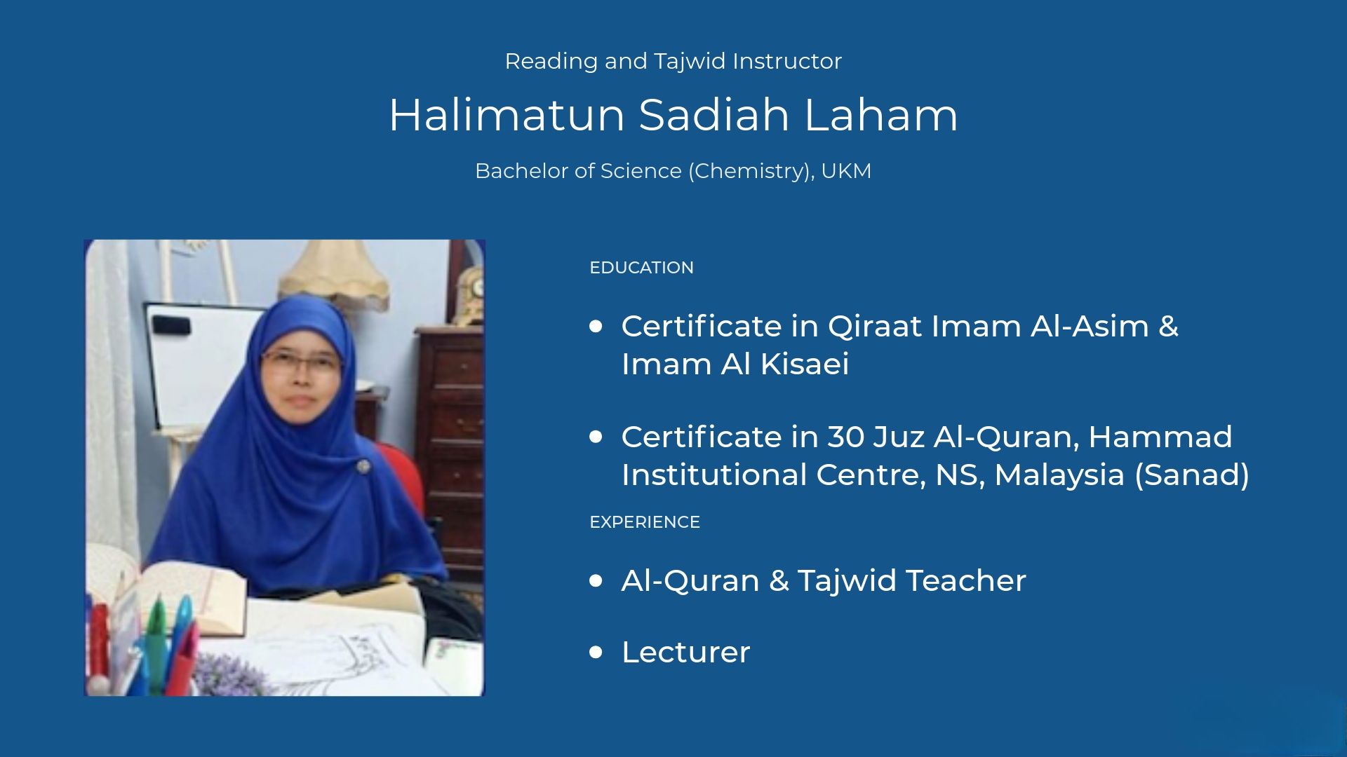 Biography of Instructor Halimatun