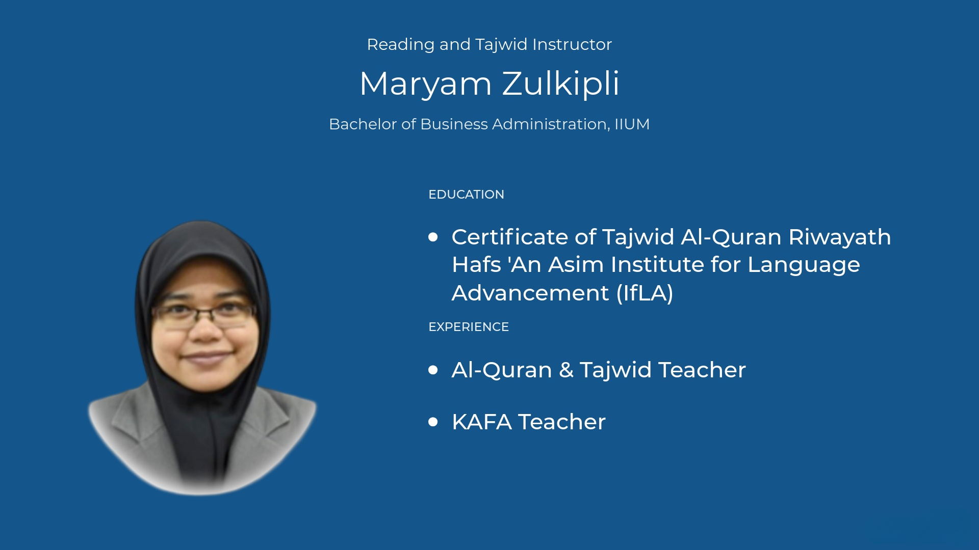 Biography of Instructor Maryam