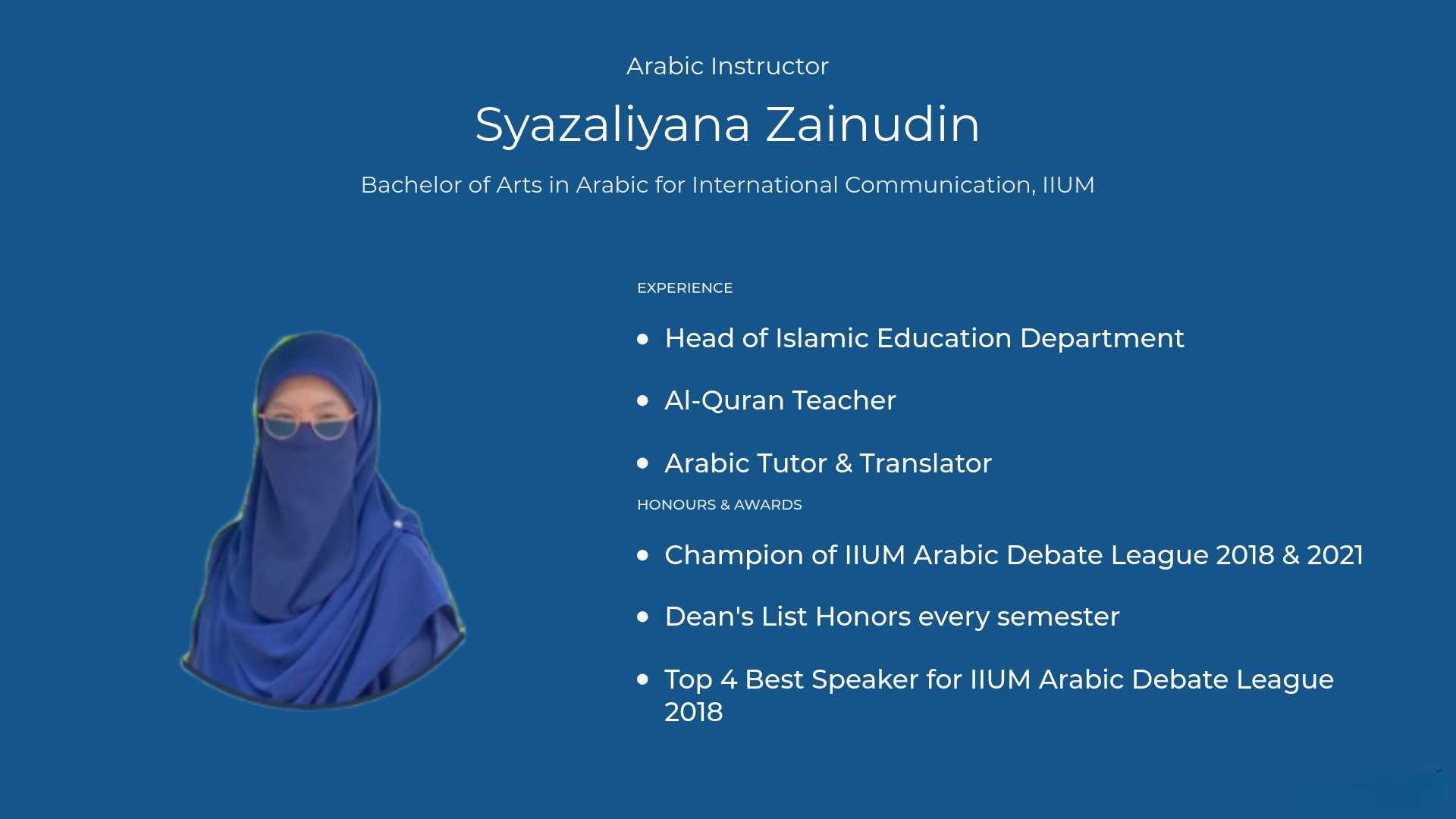 Biography of Instructor Syazaliyana